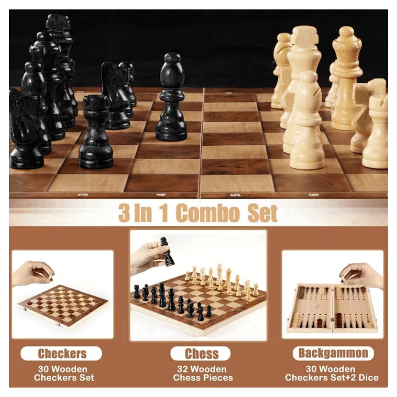 3 in 1 wooden chess set