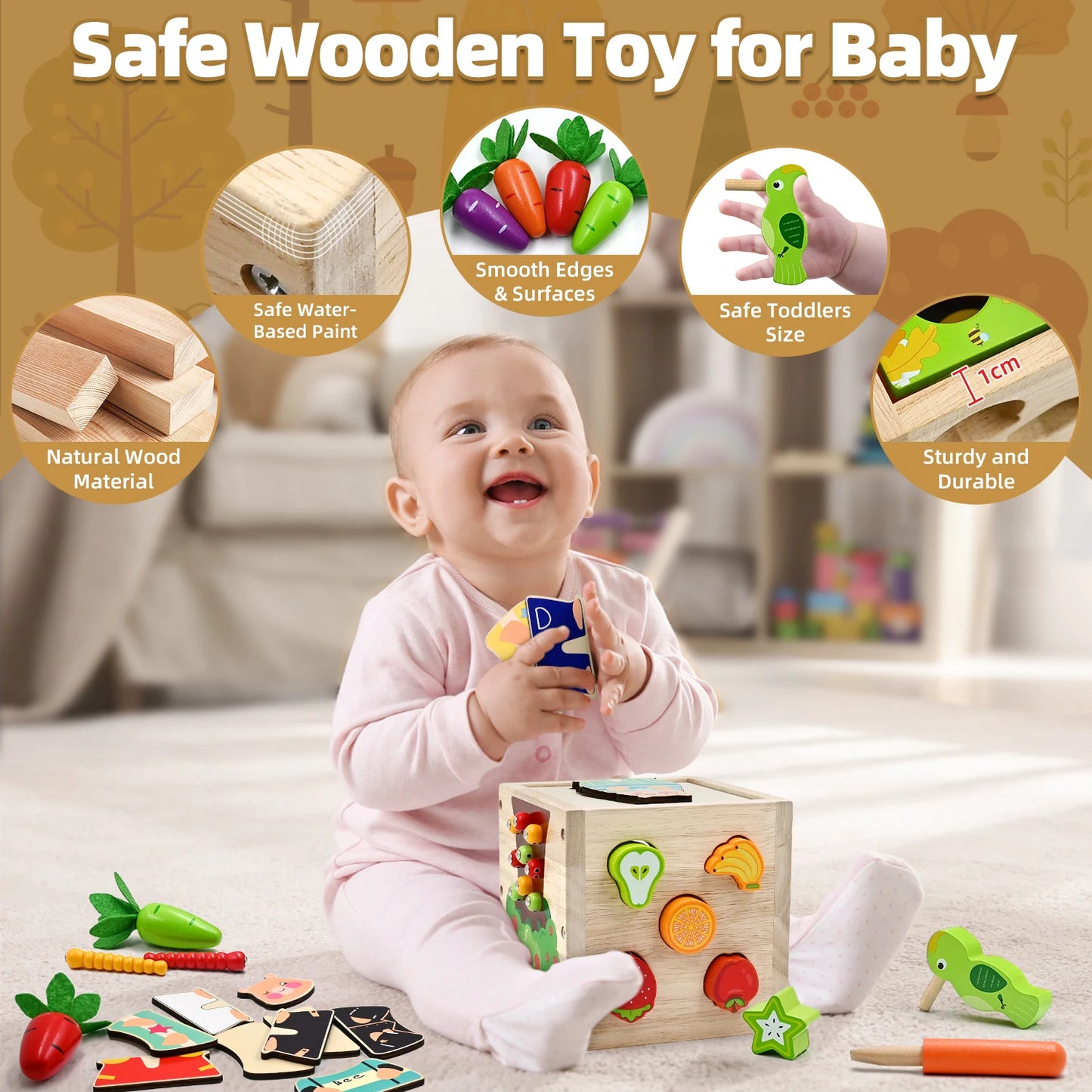 Baby Wooden Activity Cube 5 in 1