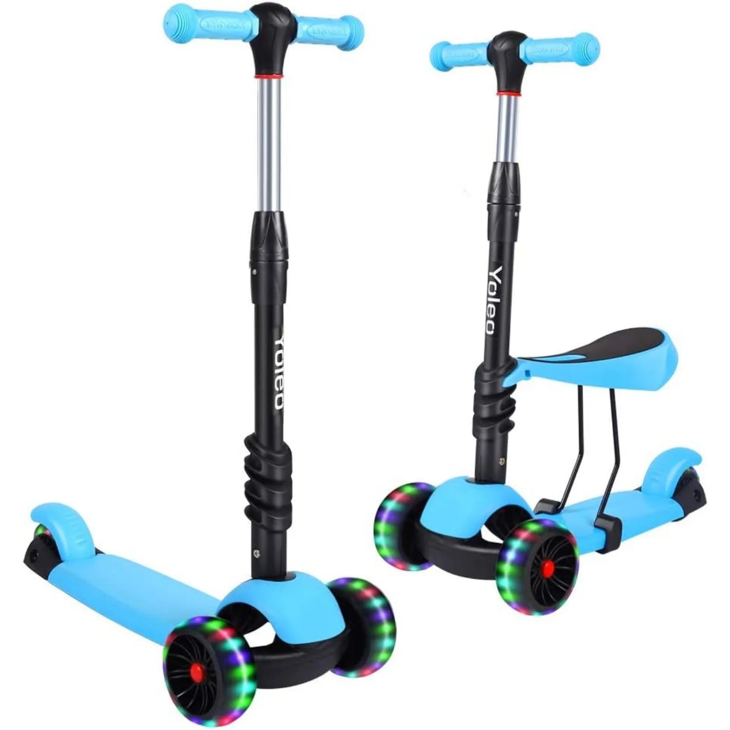 Kids Three Wheel Kick Scooter, LED Flashing Wheels, Height Adjustable