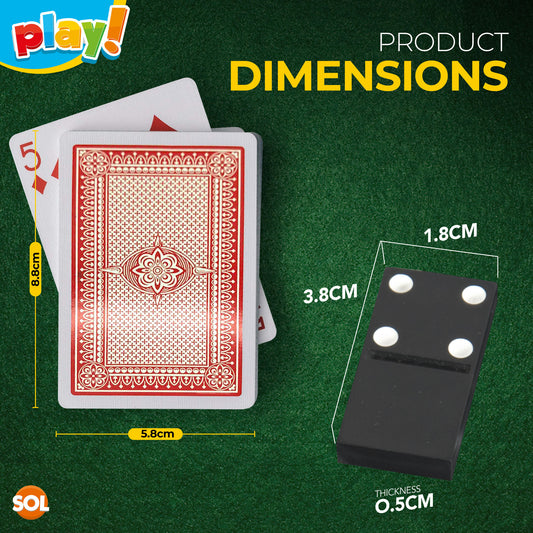 2 Pack Playing Cards Plastic Coated & 28 Dominoes Game Set Wooden Box Dominos