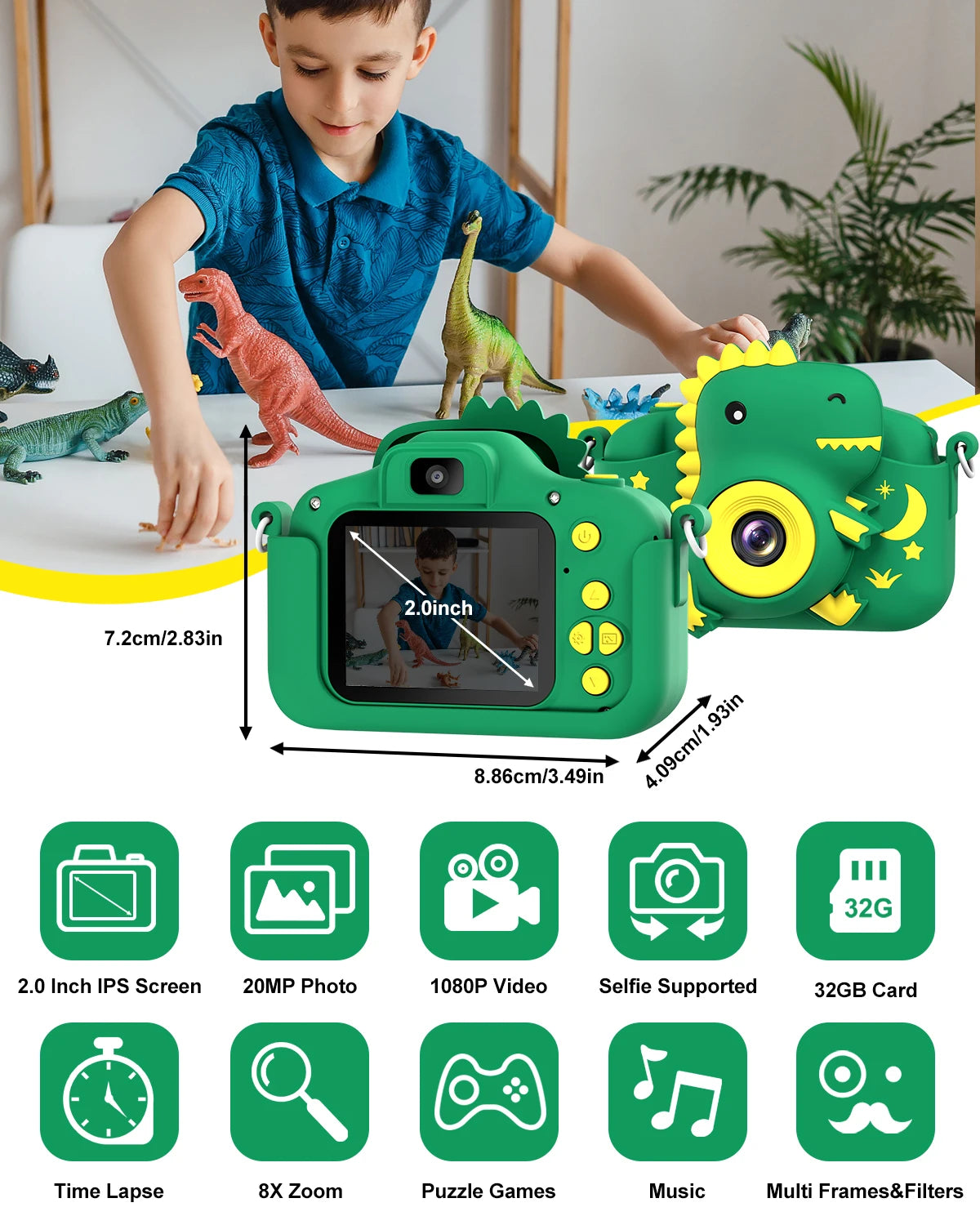 Cartoon Kids Camera 2.0" HD Rechargeable Digital Camera 20MP 1080P Mini Selfie Camera