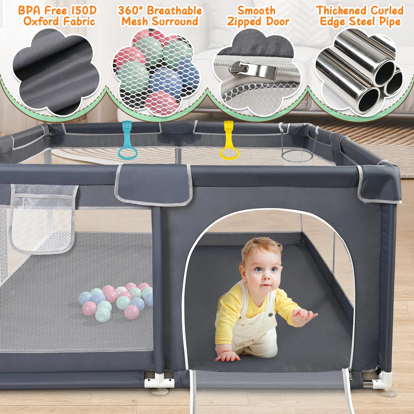 Baby Fence with Breathable Mesh Indoor Outdoor