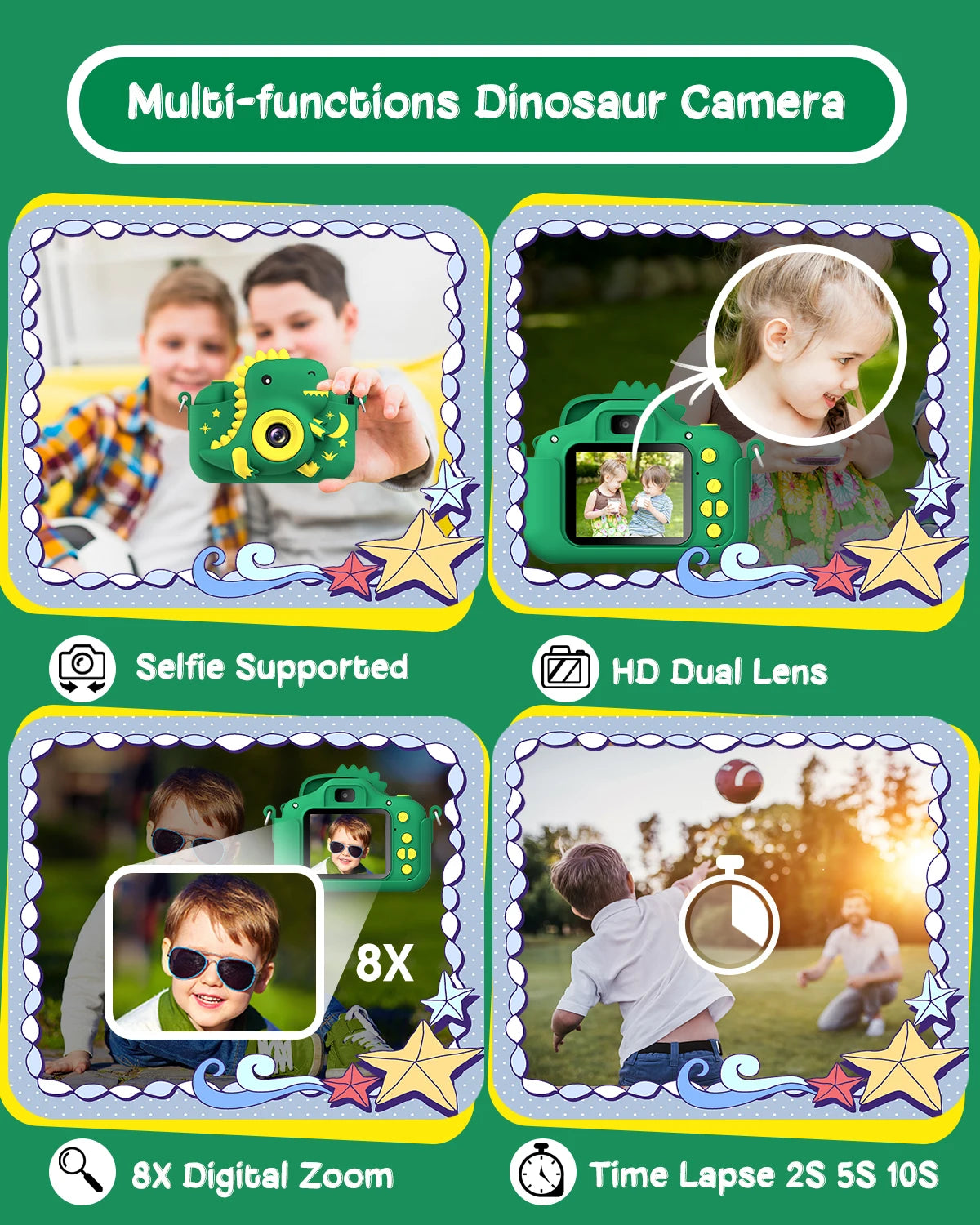 Cartoon Kids Camera 2.0" HD Rechargeable Digital Camera 20MP 1080P Mini Selfie Camera