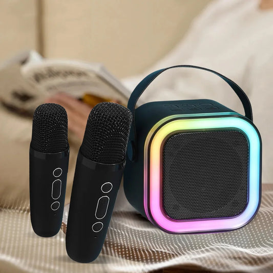 Bluetooth 5.3 Karaoke Machine Toy with Wireless Microphone Adjustable LED Lights Mini Speaker