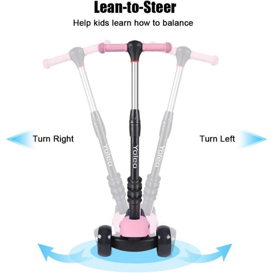 Kids Three Wheel Kick Scooter, LED Flashing Wheels, Height Adjustable