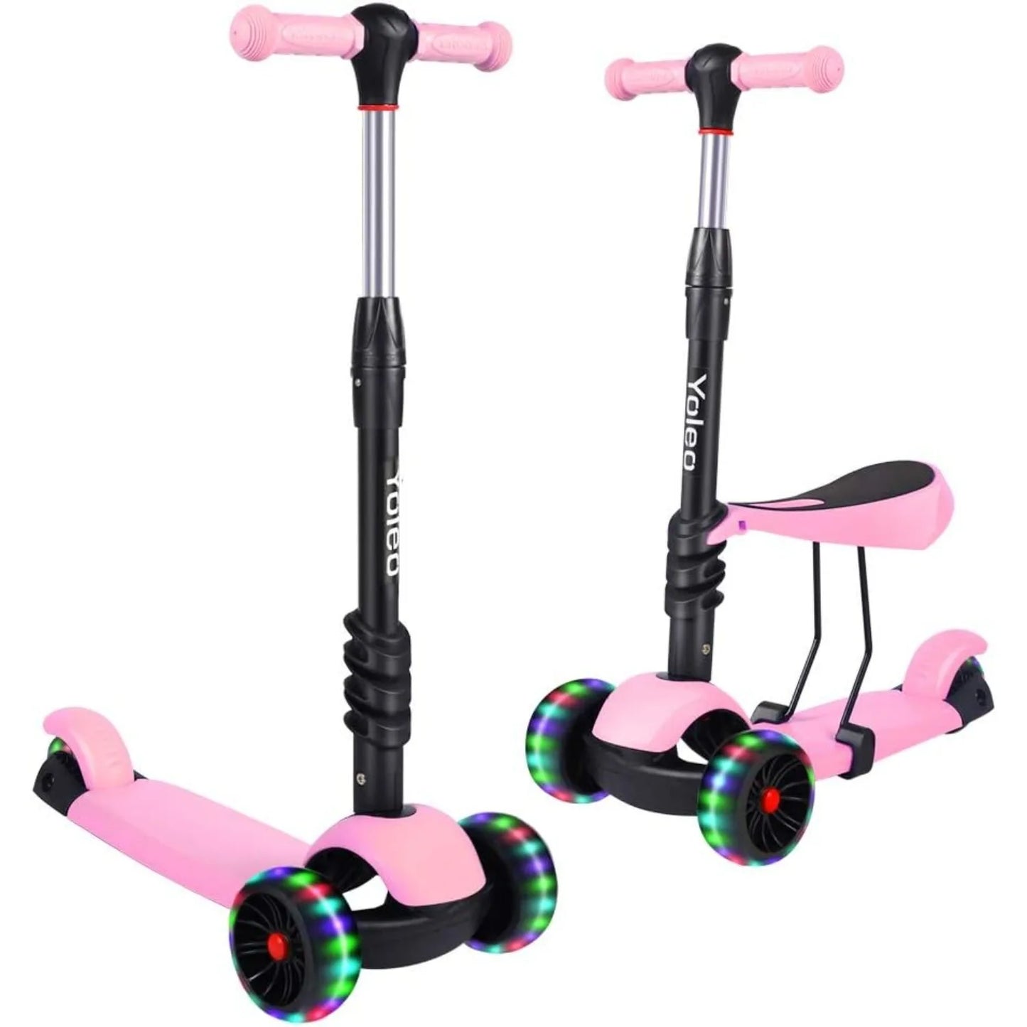 Kids Three Wheel Kick Scooter, LED Flashing Wheels, Height Adjustable