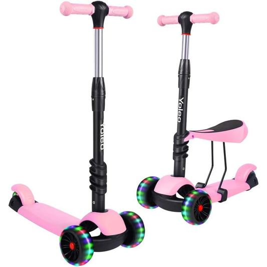 Kids Three Wheel Kick Scooter, LED Flashing Wheels, Height Adjustable