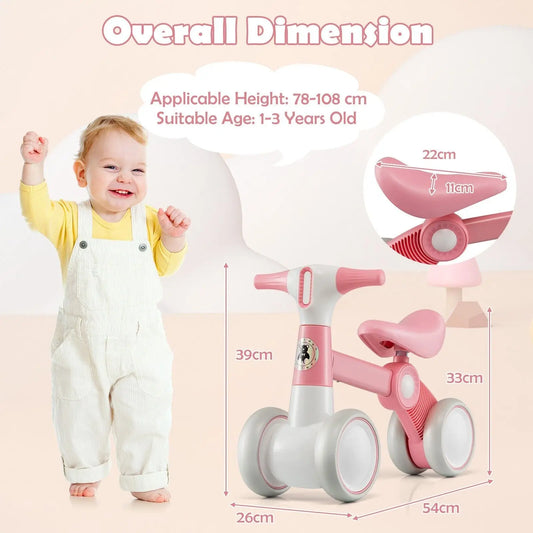Baby Balance Bike 4 Wheels Children No Pedal
