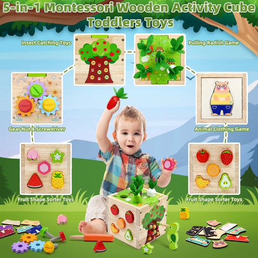 Baby Wooden Activity Cube  5 in 1