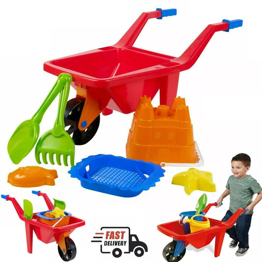 Kids Plastic Wheelbarrow Beach Bucket Play Toy Set